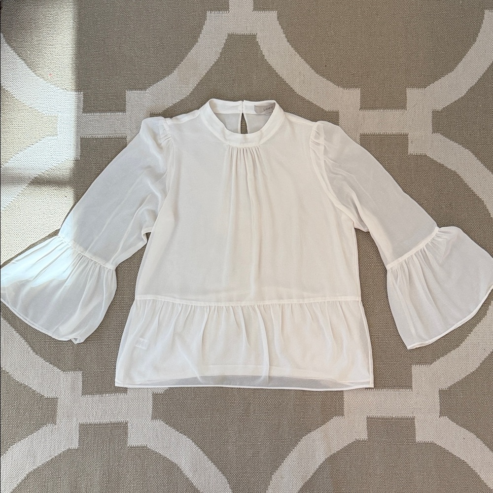 Loft Cream Sheer Long Sleeve Women's Flowy Top petite small
